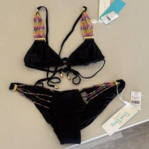 Beach Bunny Black Bikini with Multicolor Beads